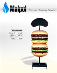 hamburger statue fiberglass, obiekty 3D, reklama przestrzenna, 3D figures, dinosaurs, advertisement, fiberglass animals, displey statues, animals statues, malpol fiberglass statuary, produkcja dinozaury, dinosaur replica, figury ogrodowe, figury dekoracyjne, laminaty