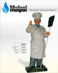 chef statue, obiekty 3D, reklama przestrzenna, 3D figures, dinosaurs, advertisement, fiberglass animals, displey statues, animals statues, malpol fiberglass statuary, produkcja dinozaury, dinosaur replica, figury ogrodowe, figury dekoracyjne, laminaty